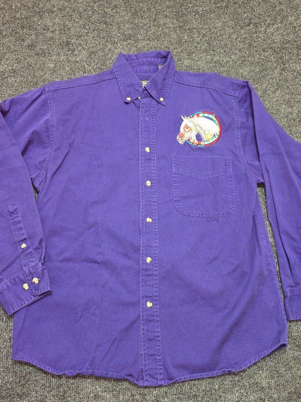 Vintage Blue Generation Purple 100% Cotton Button‑Up Shirt Medium M Embroidered
